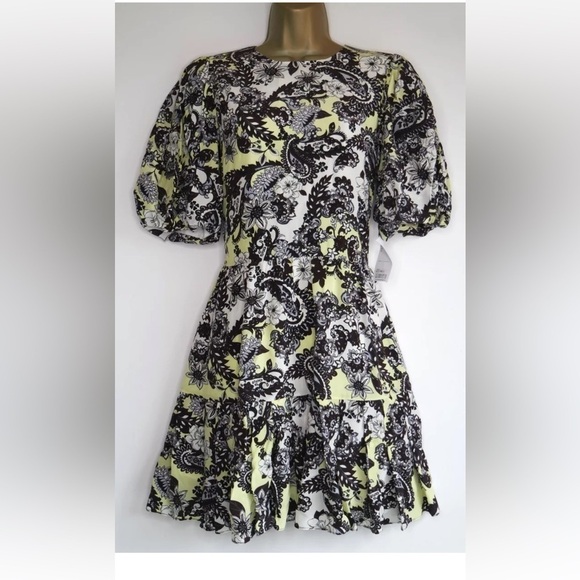 Ted Baker Paisley Mini Puff Sleeve Dress 100% Silk made in England - Picture 8 of 12